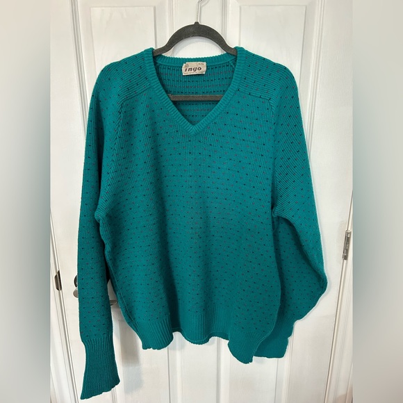 Vintage 70’s Teal Wool Sweater - Picture 2 of 5